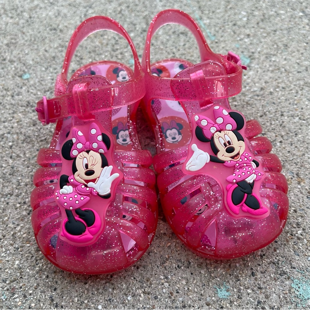 Minnie Mouse Pink glitter Jellies Jelly Sandals Shoes Toddler Sz 5 girl preloved - Picture 3 of 6